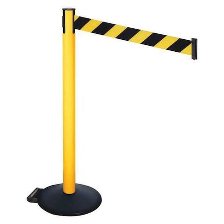 Retracta-Belt Barrier Post with Belt, Black, 10 ft Length, 40 in Post Height, No Legend, Powder Coated 335PYW-BYD