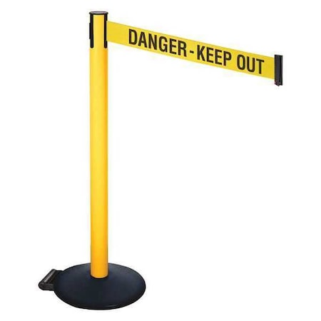 Retracta-Belt Barrier Post with Belt, Black, 10 ft Length, 40 in Post Height, Danger Keep Out, Powder Coated 335PYW-DKO
