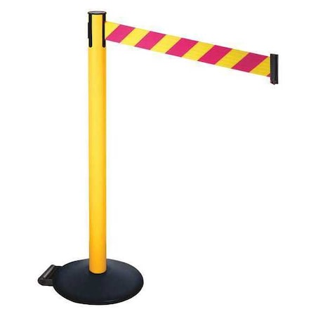 Retracta-Belt Barrier Post with Belt, Black, 10 ft Length, 40 in Post Height, No Legend, Powder Coated 335PYW-MYD