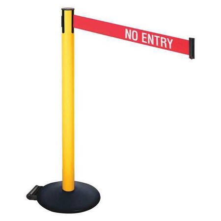 Retracta-Belt Barrier Post with Belt, Black, 10 ft Length, 40 in Post Height, No Entry, Powder Coated 335PYW-NE