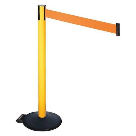 Retracta-Belt Barrier Post with Belt, Black, 10 ft Length, 40 in Post Height, No Legend, Powder Coated 335PYW-OR