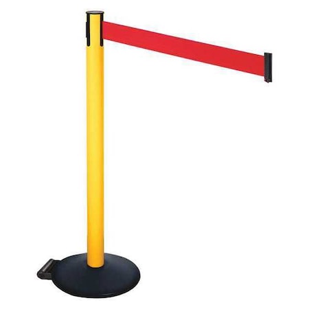 Retracta-Belt Barrier Post with Belt, Black, 10 ft Length, 40 in Post Height, No Legend, Powder Coated 335PYW-RD