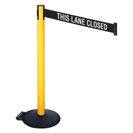 Retracta-Belt Barrier Post with Belt, Black, 10 ft Length, 40 in Post Height, This Lane Closed, Powder Coated 335PYW-TLC