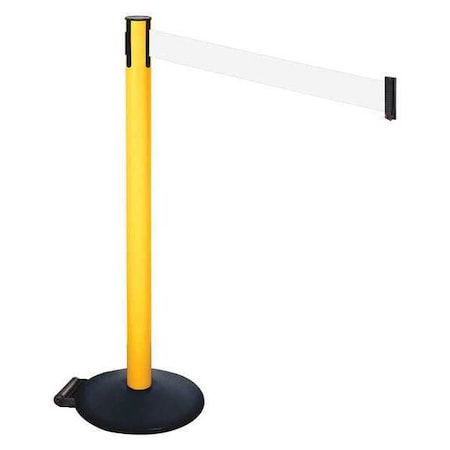 Retracta-Belt Barrier Post with Belt, Black, 10 ft Length, 40 in Post Height, No Legend, Powder Coated 335PYW-WH