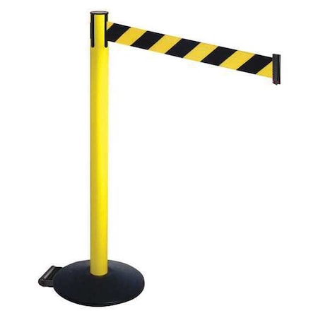 Retracta-Belt Barrier Post with Belt, Black, 10 ft Length, 40 in Post Height, No Legend, Powder Coated 335YA-BYD