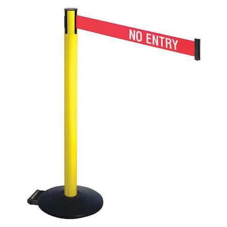 Retracta-Belt Barrier Post with Belt, Black, 10 ft Length, 40 in Post Height, No Entry, Powder Coated 335YA-NE