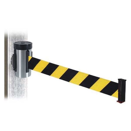 Retracta-Belt Belt Barrier, Satin SS, Blk/Yl Belt, 10ft.L WH700SS-BYD-MM