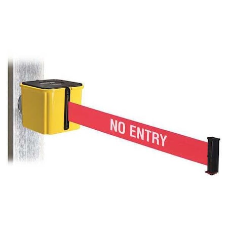 Retracta-Belt Belt Barrier, Ylw, 4in. H, Rd/Wt Text Belt WH412YW15-NE-MM