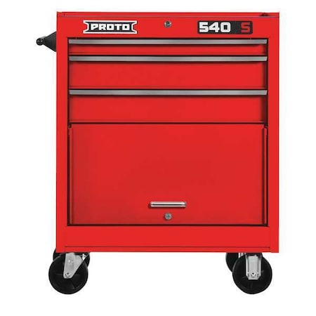 Proto 540S Rolling Tool Cabinet, 3 Drawer, Gloss Red, Steel, 27 in W x 18 in D x 35 in H J542735-3RD