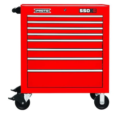 Proto 550S Series Rolling Tool Cabinet, 8 Drawer, Red, Steel, 34 in W x 25-1/4 in D x 41 in H J553441-8RD