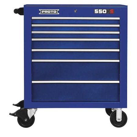 Proto 550S Series Rolling Tool Cabinet, 7 Drawer, Blue, Steel, 34 in W x 25-1/4 in D x 41 in H J553441-7BL