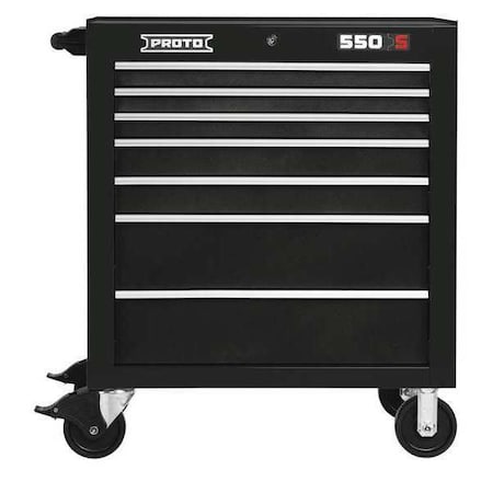 Proto 550S Series Rolling Tool Cabinet, 7 Drawer, Black, Steel, 34 in W x 25-1/4 in D x 41 in H J553441-7BK