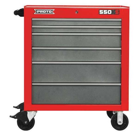 Proto 550S Series Rolling Tool Cabinet, 6 Drawer, Red/Gray, Steel, 34 in W x 25-1/4 in D x 41 in H J553441-6SG