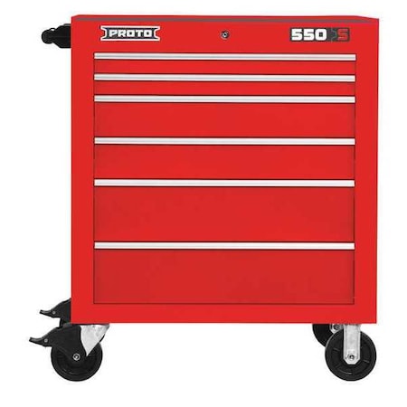 Proto 550S Series Rolling Tool Cabinet, 6 Drawer, Red, Steel, 34 in W x 25-1/4 in D x 41 in H J553441-6RD