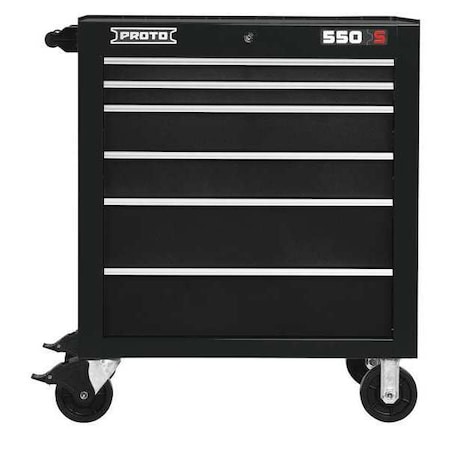 Proto 550S Series Rolling Tool Cabinet, 6 Drawer, Black, Steel, 34 in W x 25-1/4 in D x 41 in H J553441-6BK