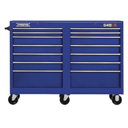 Proto 540S Rolling Tool Cabinet, 14 Drawer, Gloss Blue, Steel, 54 in W x 18 in D x 42 in H J545442-14BL