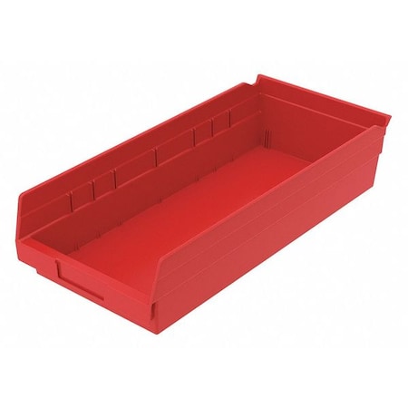 Zoro Select Shelf Storage Bin, Plastic, Red, 4 in H, 8 3/8 in W, 17 7/8 in L 30158REDBLANK