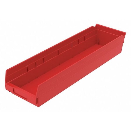 Akro-Mils Shelf Storage Bin, Plastic, Red, 4 in H, 6 5/8 in W, 23 5/8 in L 30164RED