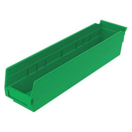 Zoro Select Shelf Storage Bin, Plastic, Green, 4 in H, 4 1/8 in W, 17 7/8 in L 30128GREENBLANK