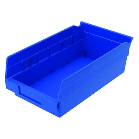 Zoro Select Shelf Storage Bin, Plastic, Blue, 4 in H, 6 5/8 in W, 11 5/8 in L 30130BLUEBLANK