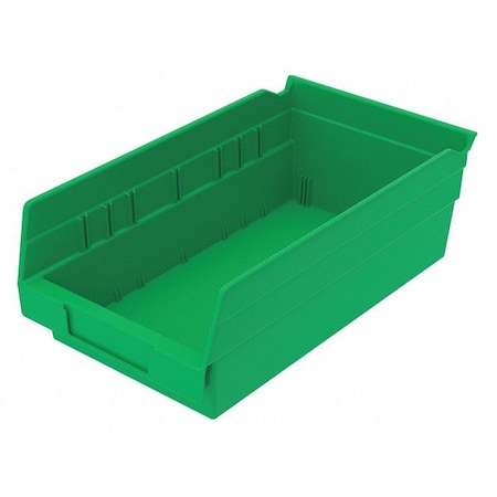 Zoro Select Shelf Storage Bin, Plastic, Green, 4 in H, 6 5/8 in W, 11 5/8 in L 30130GREENBLANK