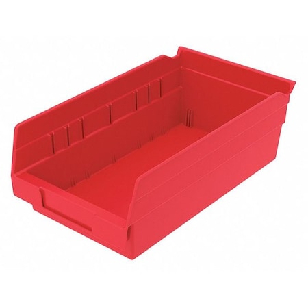 Zoro Select Shelf Storage Bin, Plastic, Red, 4 in H, 6 5/8 in W, 11 5/8 in L 30130REDBLANK