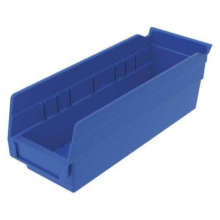 Zoro Select Shelf Storage Bin, Plastic, Blue, 4 in H, 4 1/8 in W, 11 5/8 in L 30120BLUEBLANK