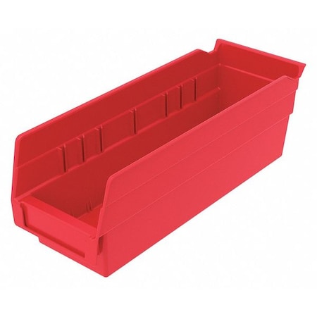 Zoro Select Shelf Storage Bin, Plastic, Red, 4 in H, 4 1/8 in W, 11 5/8 in L 30120REDBLANK