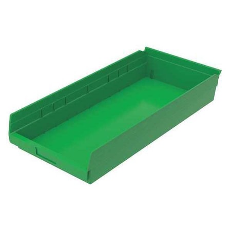 Zoro Select Shelf Storage Bin, Plastic, Green, 4 in H, 11 1/8 in W, 23 5/8 in L 30174GREENBLANK