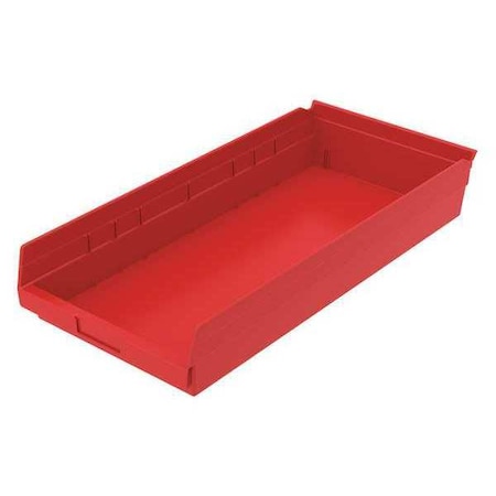 Zoro Select Shelf Storage Bin, Plastic, Red, 4 in H, 11 1/8 in W, 23 5/8 in L 30174REDBLANK