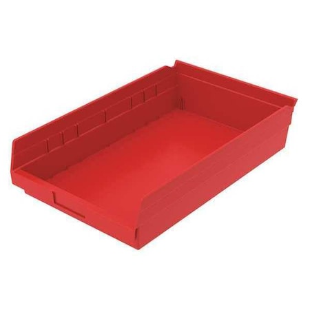 Zoro Select Shelf Storage Bin, Plastic, Red, 4 in H, 11 1/8 in W, 17 7/8 in L 30178REDBLANK