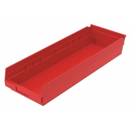 Zoro Select Shelf Storage Bin, Plastic, Red, 4 in H, 8 3/8 in W, 23 5/8 in L 30184REDBLANK
