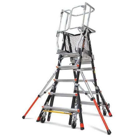 LITTLE GIANT LADDERS 5 to 9 ft Fiberglass Adjustable Safety Cage Platform Stepladder, 375 lb Capacity 18509-240