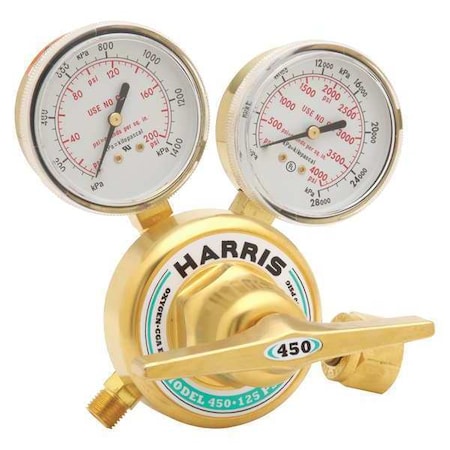 Harris Gas Regulator, Oxygen, Single Stage, 0.965"-14 Inlet, 9/16"-18 Outlet, 0 to 125 psi 3002497