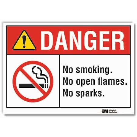 Lyle Danger, No Smoking No Open Flames No Sparks, 7 in W x 5 in H, Horizontal Rectangle LCU4-0172-RD_7x5
