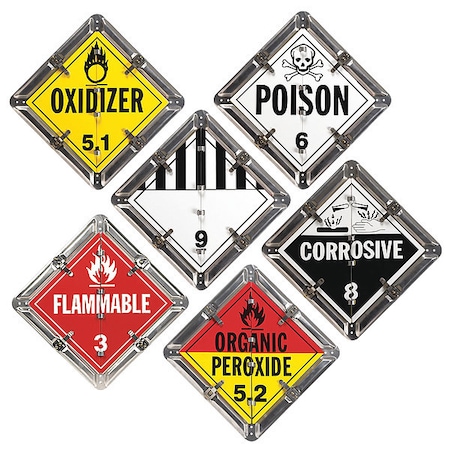 Jj Keller DOT Container Placard, Oxidizer 5.1; Poison 6; 9; Flammable 3; Corrosive 8; Organic Peroxide 5.22 13070