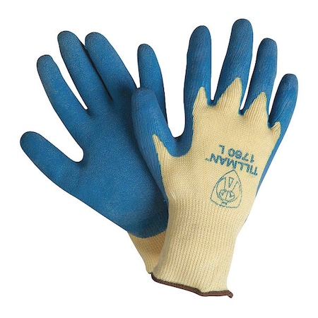 Tillman Coated Gloves, Latex, Textured, Palm, Not Rated Abrasion Level, Blue/Yellow, XL 1 PR 1760XL