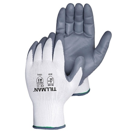 Tillman Coated Gloves, Nitrile, Palm, Not Rated Abrasion Level, White/Gray, XL 1 PR 1761XL