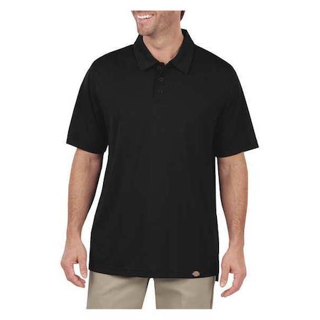 Dickies Men's Short Sleeve Polo, Polyester, Pullover/Button, Black, L LS45BK RG L