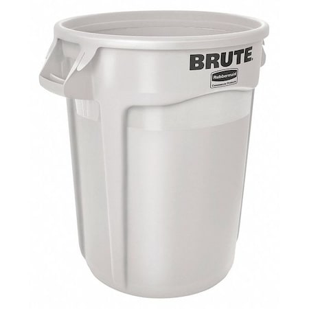 Rubbermaid Commercial BRUTE 10 gal Round Heavy Duty Plastic Can, White, None, Plastic, Not Applicable FG261000WHT