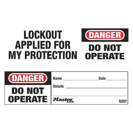 Master Lock Safety Tag, Danger, Polyolefin, 5 1/2 in Width, 1 1/4 in Height, Write On Surface: Yes , 100 PK S297