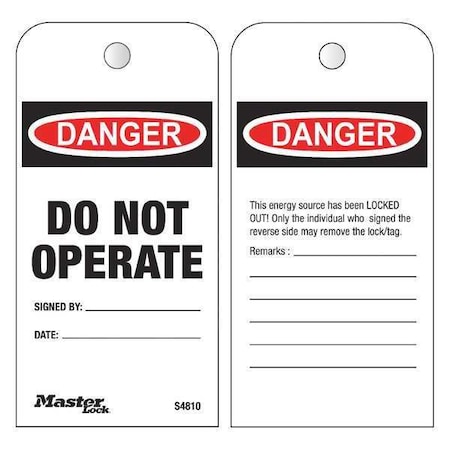 Master Lock Safety Tag, 3 in. W, Polypropylene S4810