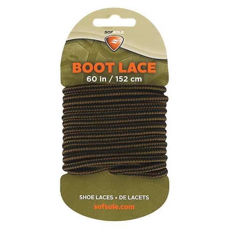 Sof Sole Shoe Laces, 60" L, Polyester, Gold Brown, PR 84725