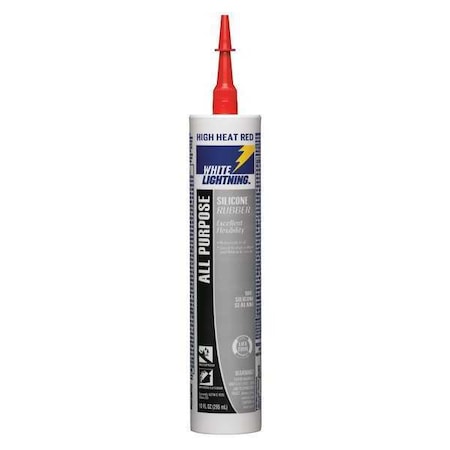 White Lightning High Temp. Silicone Sealant, 10 oz, Red, Temp Range -50 to 450 Degrees F W11127010