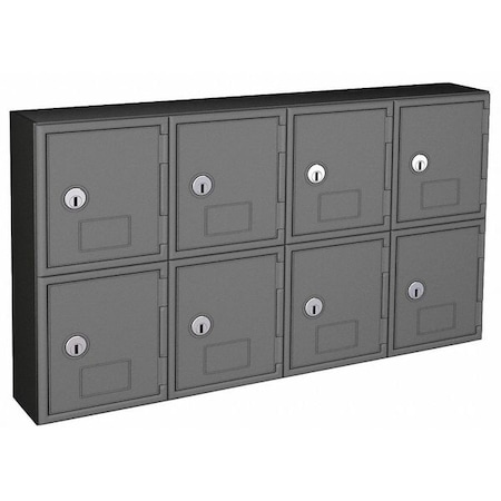 United Visual Products Cell Phone Locker, 24 in W, 4 in D, 13 1/2 in H, (2) Tier, (4) Wide, Gray/Black UVQ1052