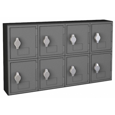 United Visual Products Cell Phone Locker, 24 in W, 4 in D, 13 1/2 in H, (2) Tier, (4) Wide, Gray/Black UVQ1053