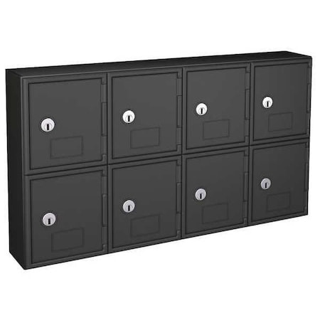 United Visual Products Cell Phone Locker, 24 in W, 4 in D, 13 1/2 in H, (2) Tier, (4) Wide, Black UVQ1048
