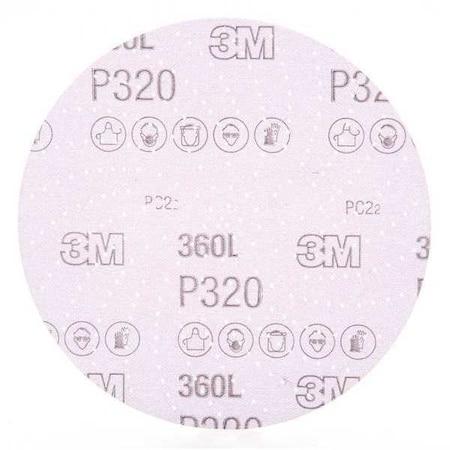 3M Hook-and-Loop Sanding Disc, 6 in Dia, Non-Vacuum, Aluminum Oxide, P320 Grit, Coated Type, 360L XA012058005