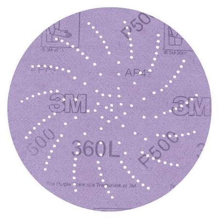 3M Hook-and-Loop Sanding Disc, 3" Dia, Multi-Hole, Aluminum Oxide, P500 Grit, Open Coat Type, 360L 60440140923