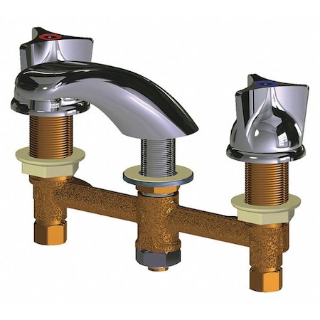 Chicago Faucet Manual Low Arc Bathroom Faucet, 8" Mount, Polished Chrome 3 Hole 404-V950E64ABCP